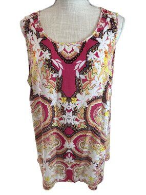 Rose & Olive Womens Multicolor Sleeveless Paisley Floral Top Lightweight 1X
